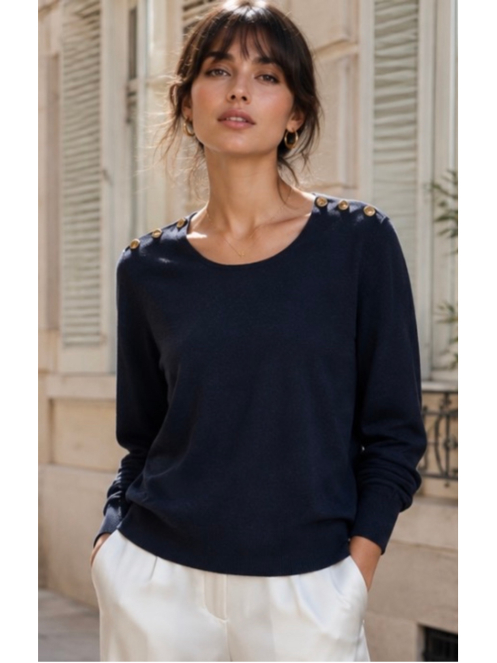 Women's Joseph Navy Cashmere Sailor Sweater Size S Gold Buttons